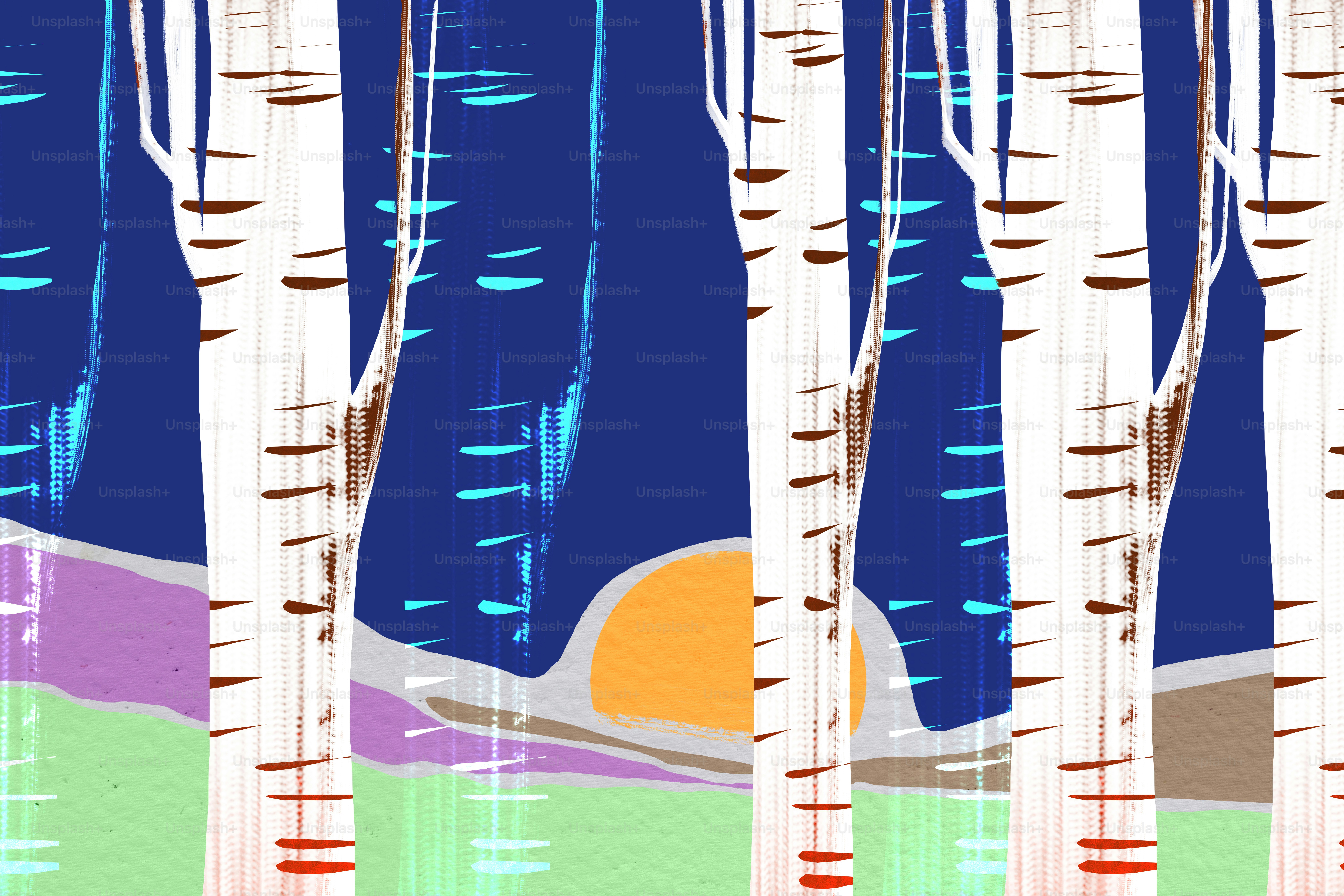 Forêt illustrée avec beaucoup de bouleaux