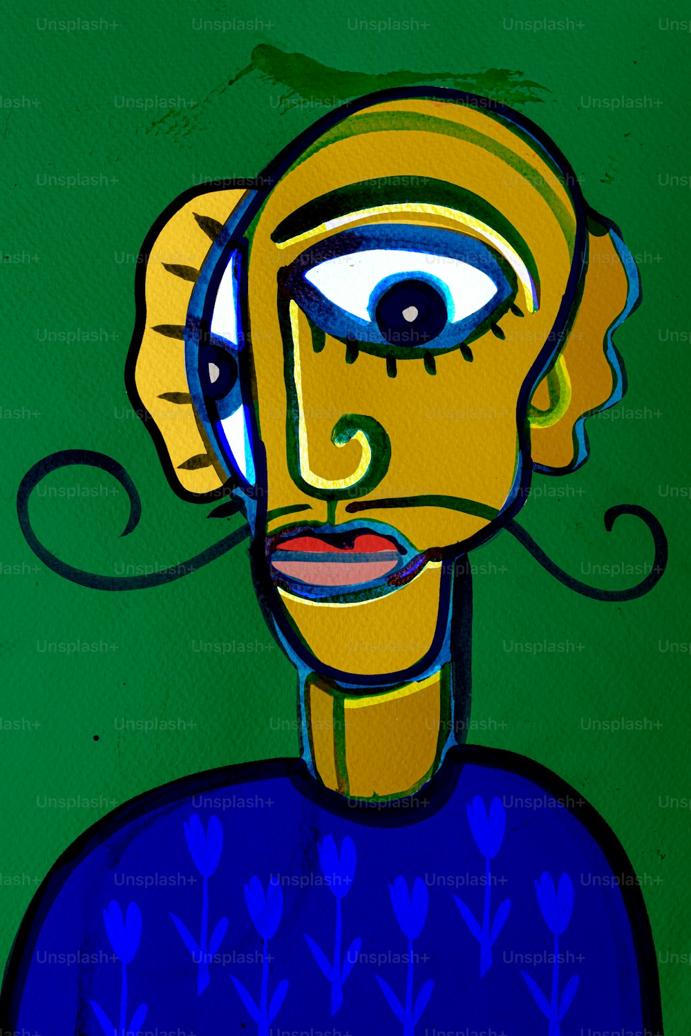 Ritratto di uomo pensante disegnato in stile cubista