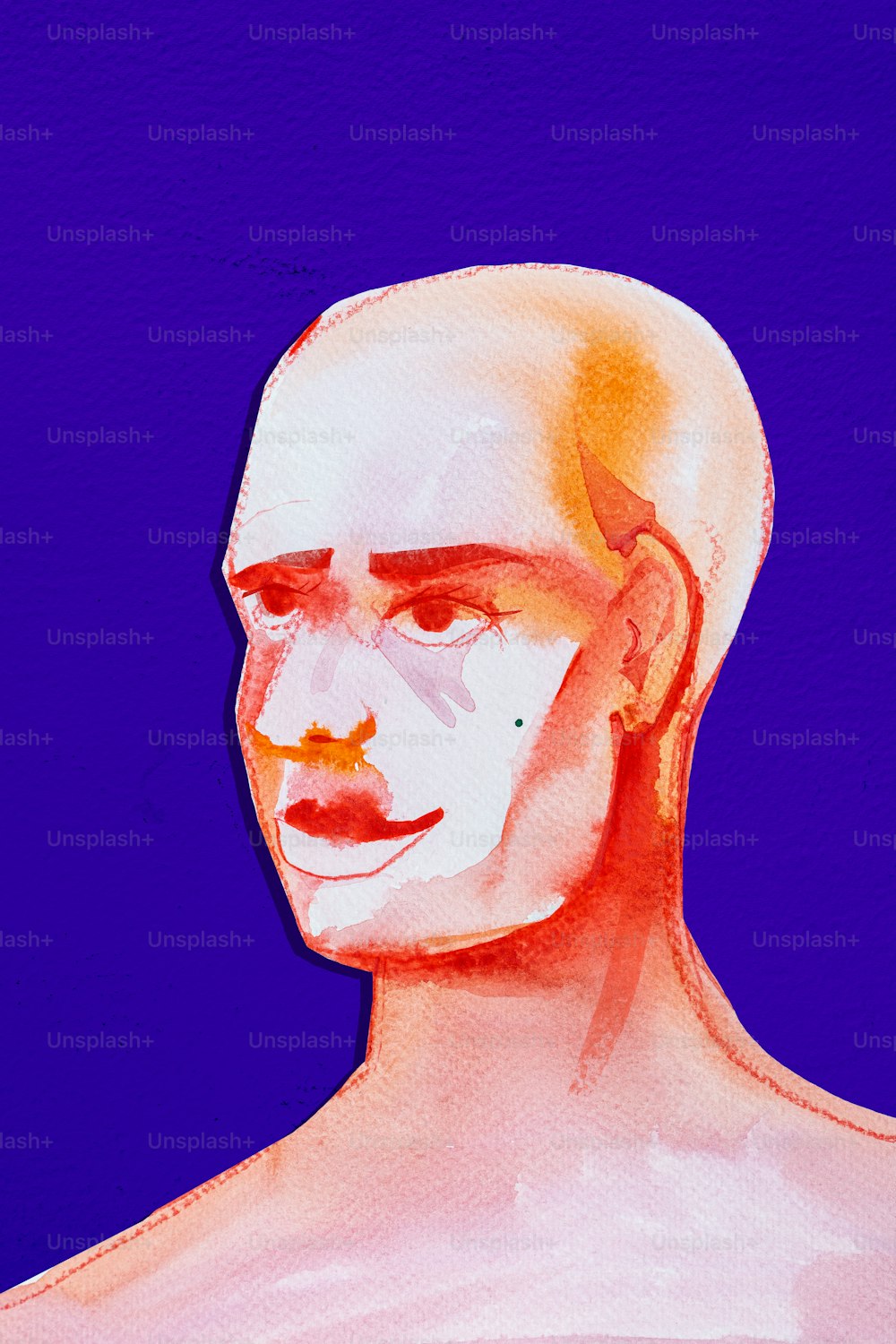 Ilustração da cabeça humana na técnica da aquarela