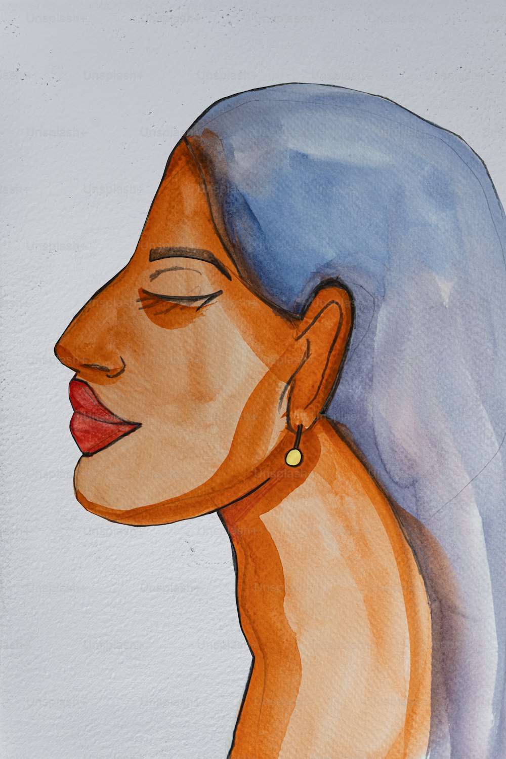 Watercolor drawing of Afro-American woman