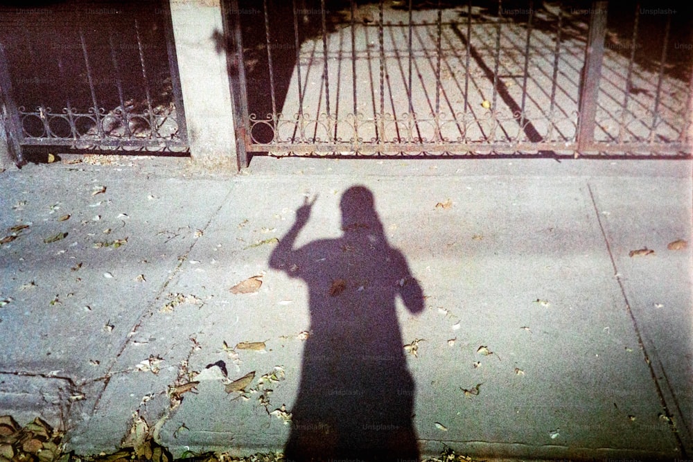 a shadow of a person standing on a sidewalk