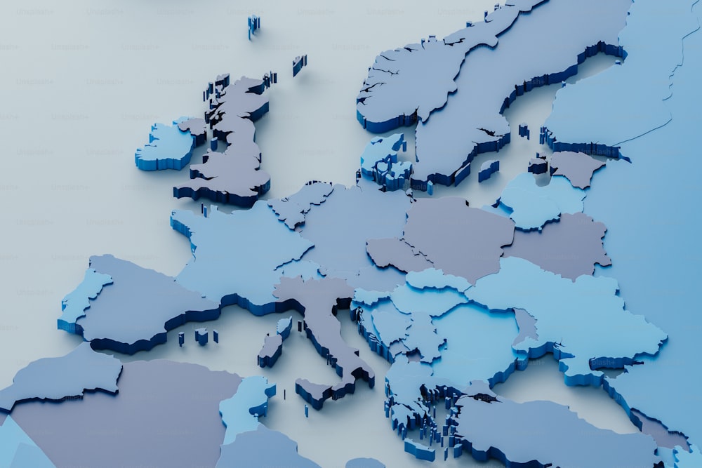 ヨーロッパの地図は青と灰色で表示されます