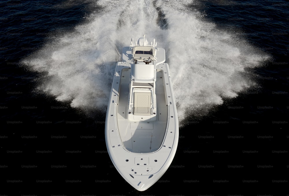 Ein Motorboot rast durchs Wasser
