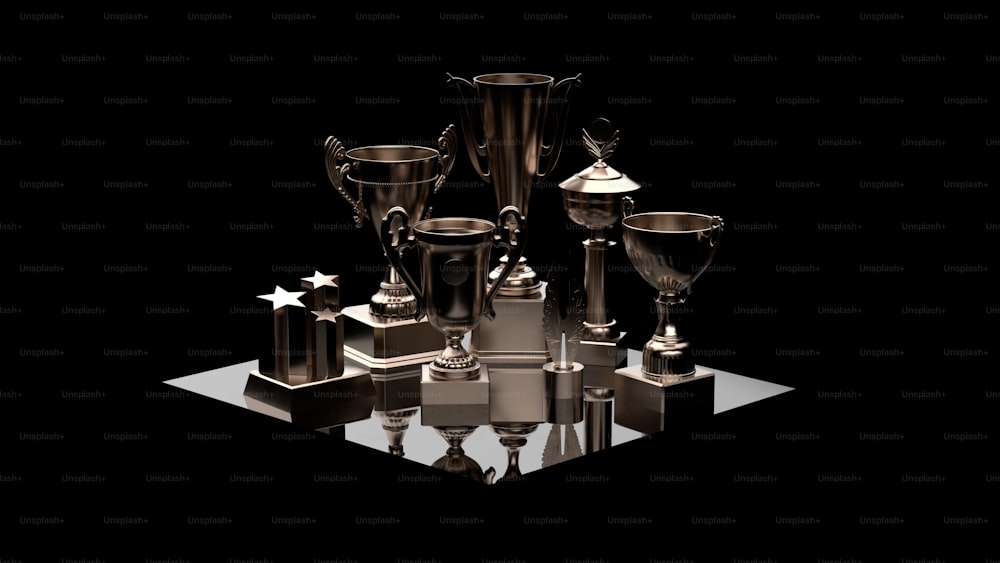 a group of trophies sitting on top of a table