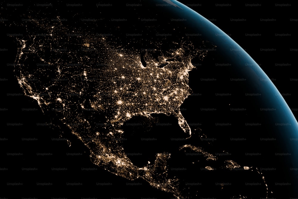 Una vista satellitare degli Stati Uniti di notte