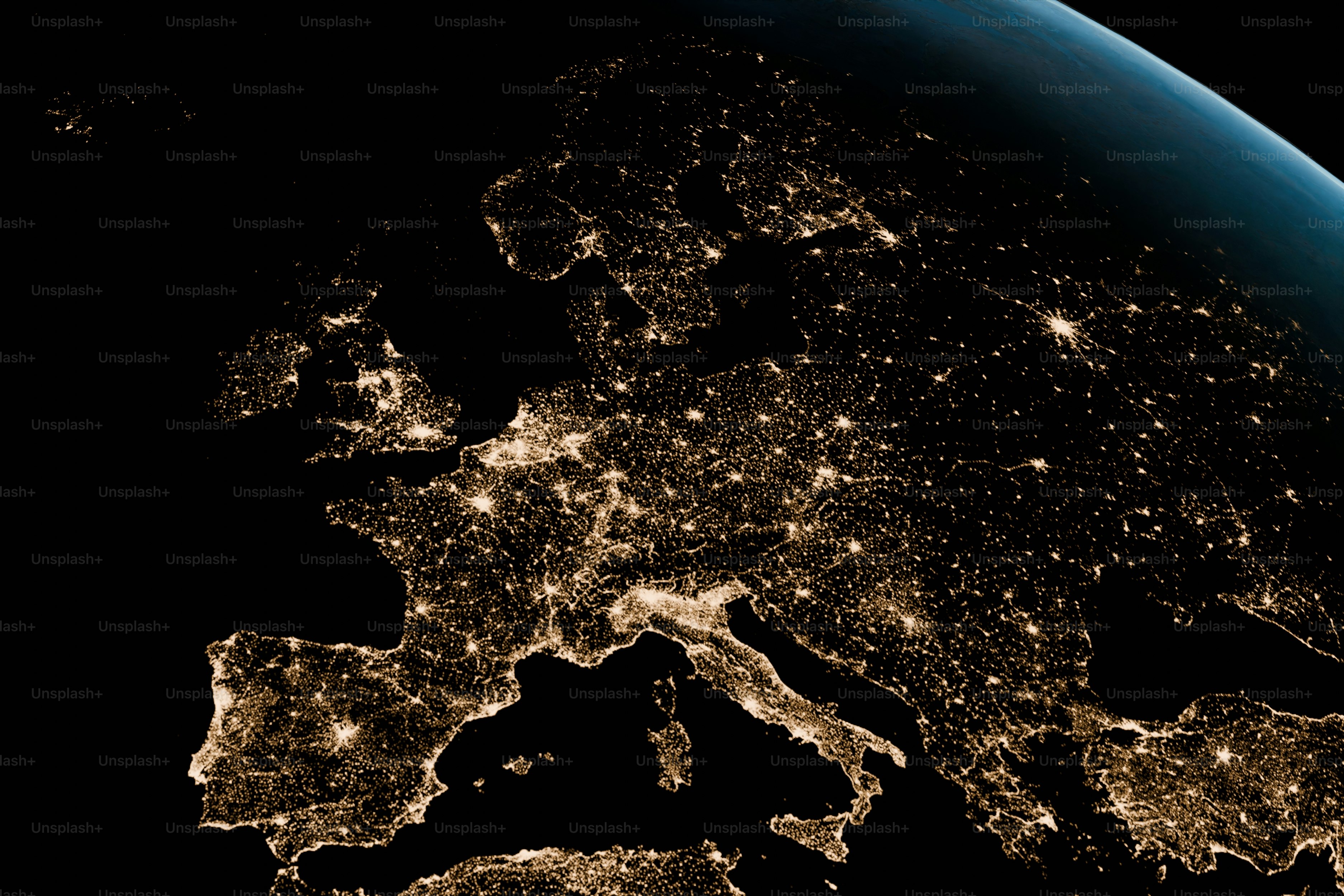 a view of europe at night from space