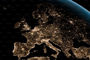 Uma vista da Europa à noite a partir do espaço