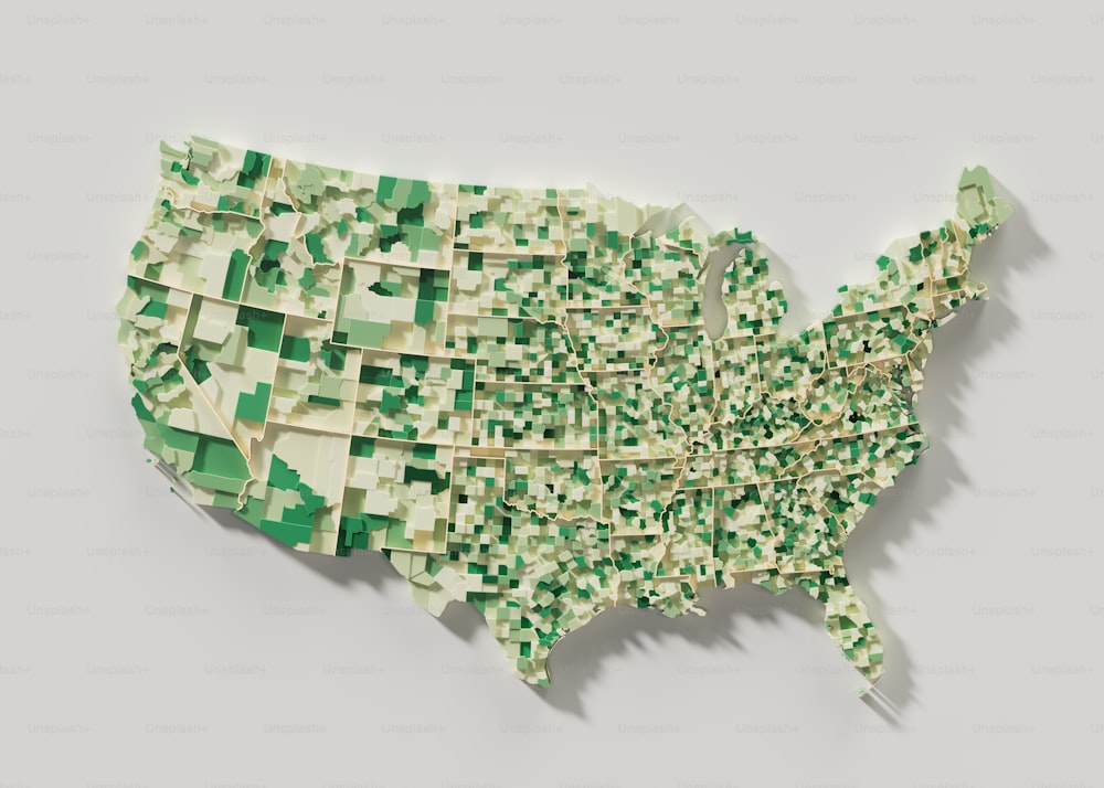緑の四角で作られた米国の地図