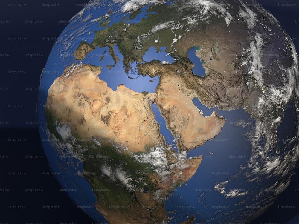 a blue and brown globe with a dark background