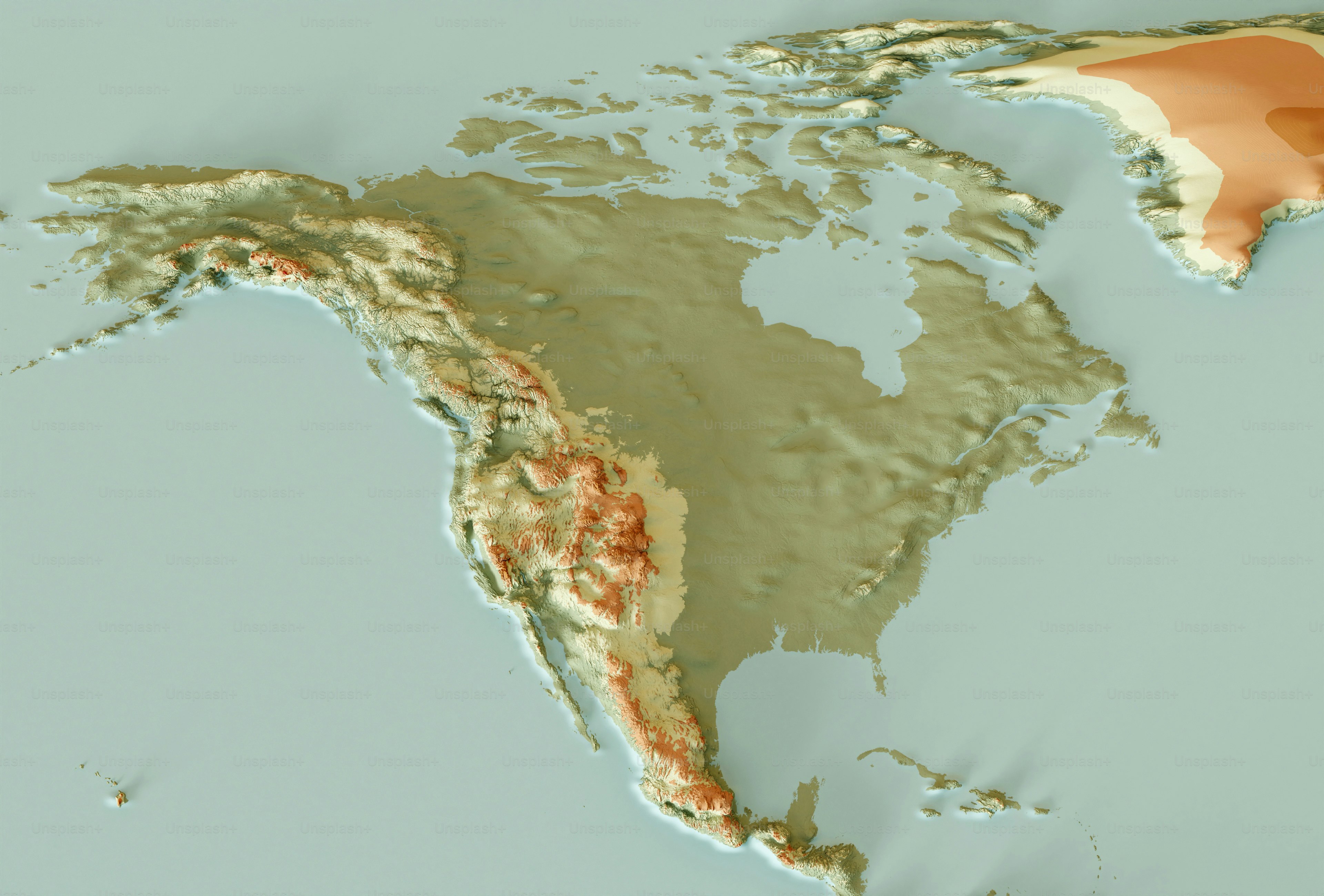 North America topological map.