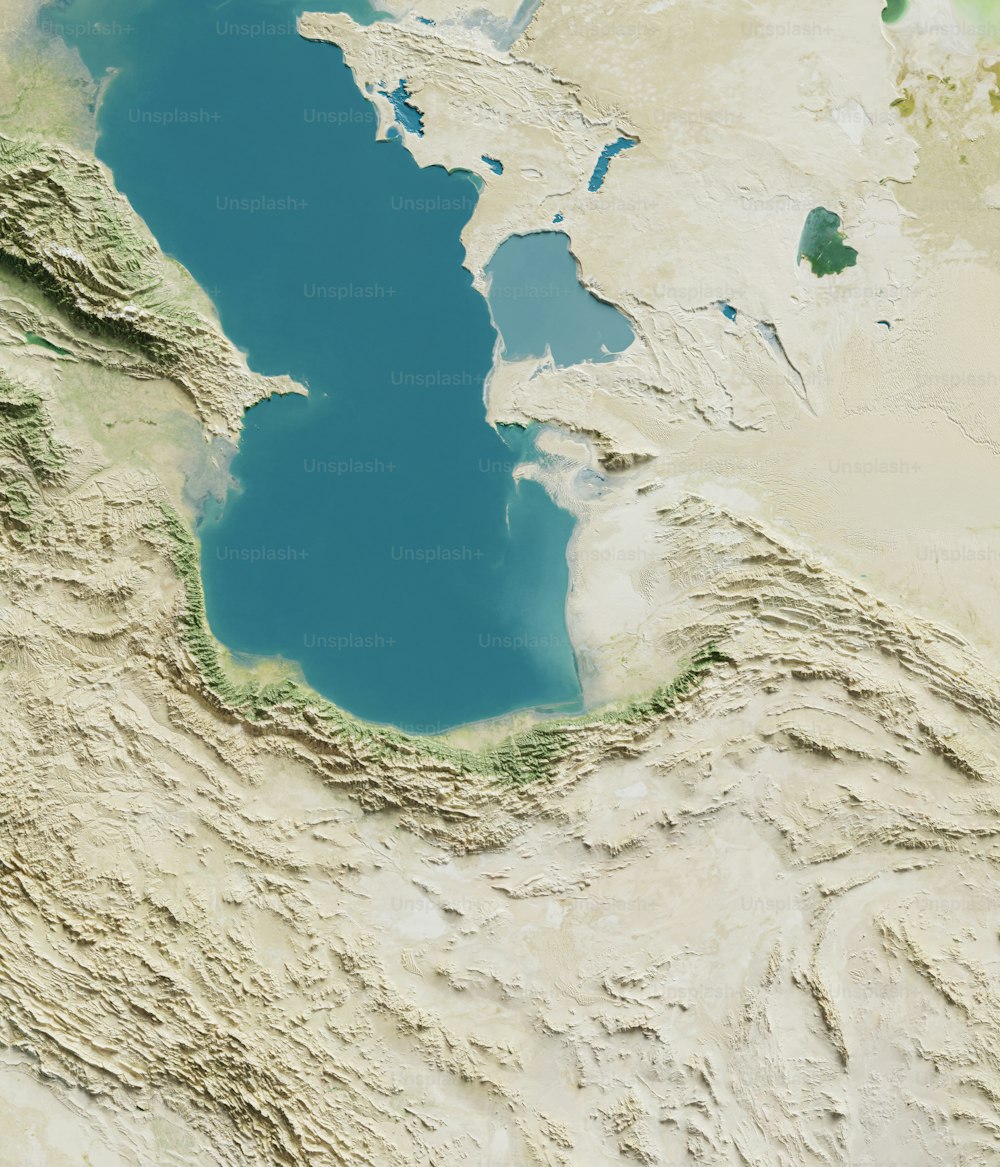 a large body of water surrounded by land