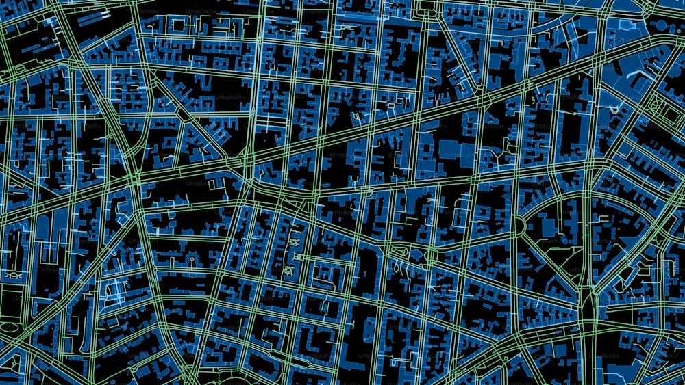 Un mapa azul y verde de una ciudad