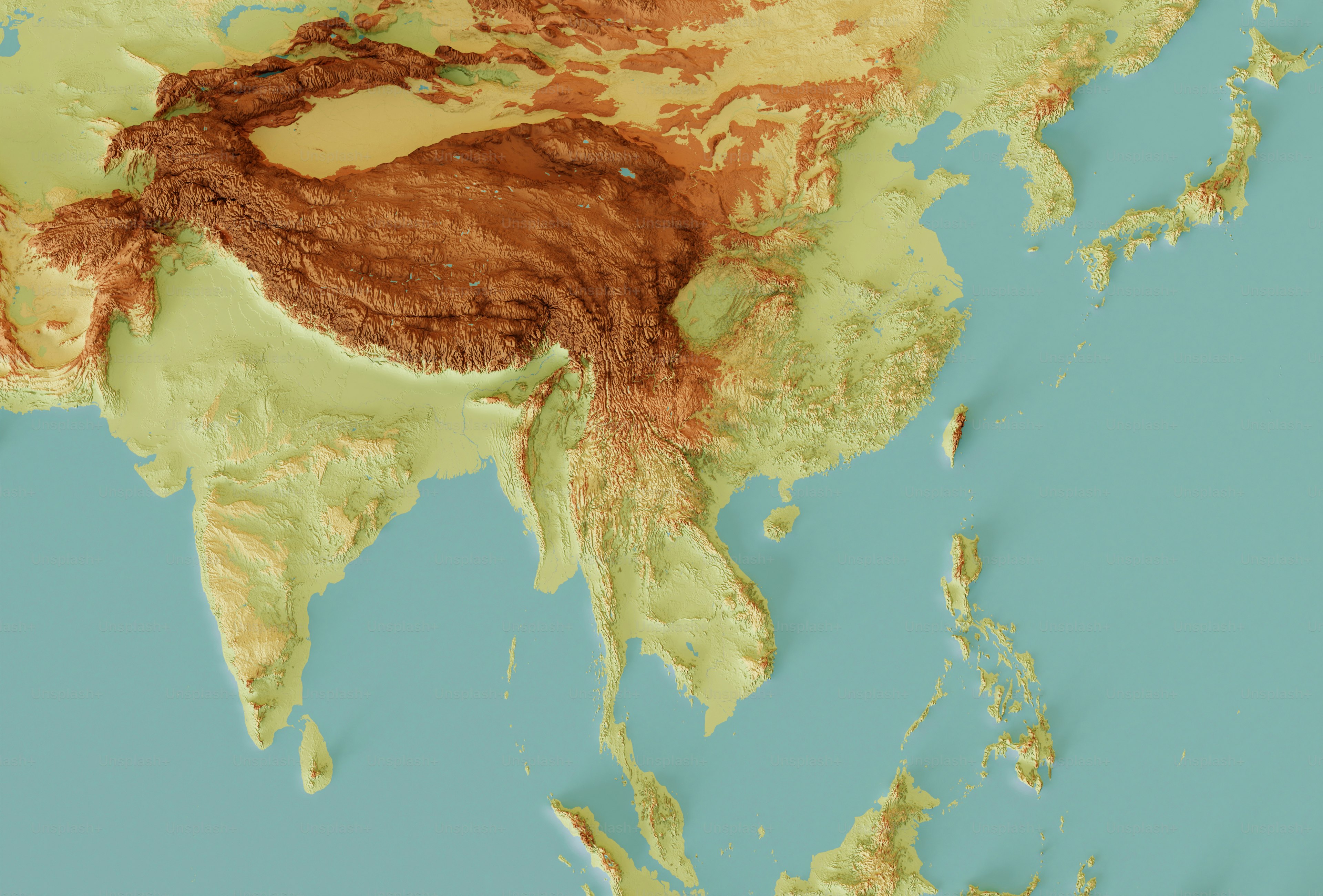 Asian continent topology map.