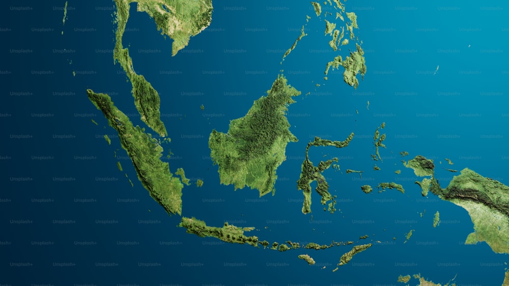 Una imagen satelital de una isla verde en el océano