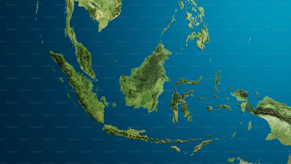Ein Satellitenbild einer grünen Insel im Ozean