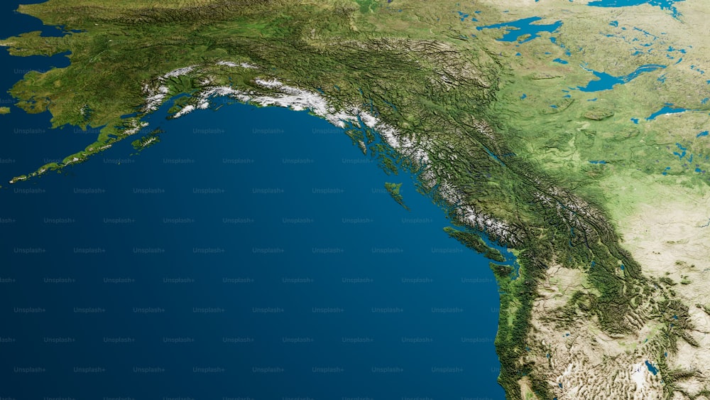 uma imagem de satélite de um grande corpo de água