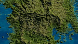 海の真ん中に浮かぶ山脈の衛��星画像
