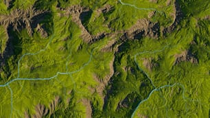 Ein Satellitenbild einer grünen Gebirgskette