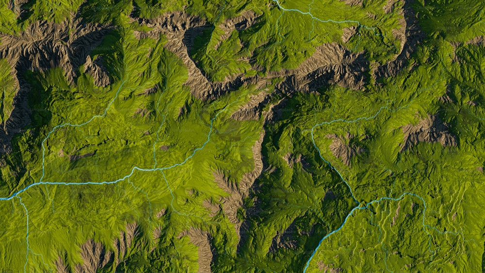 a satellite image of a green mountain range