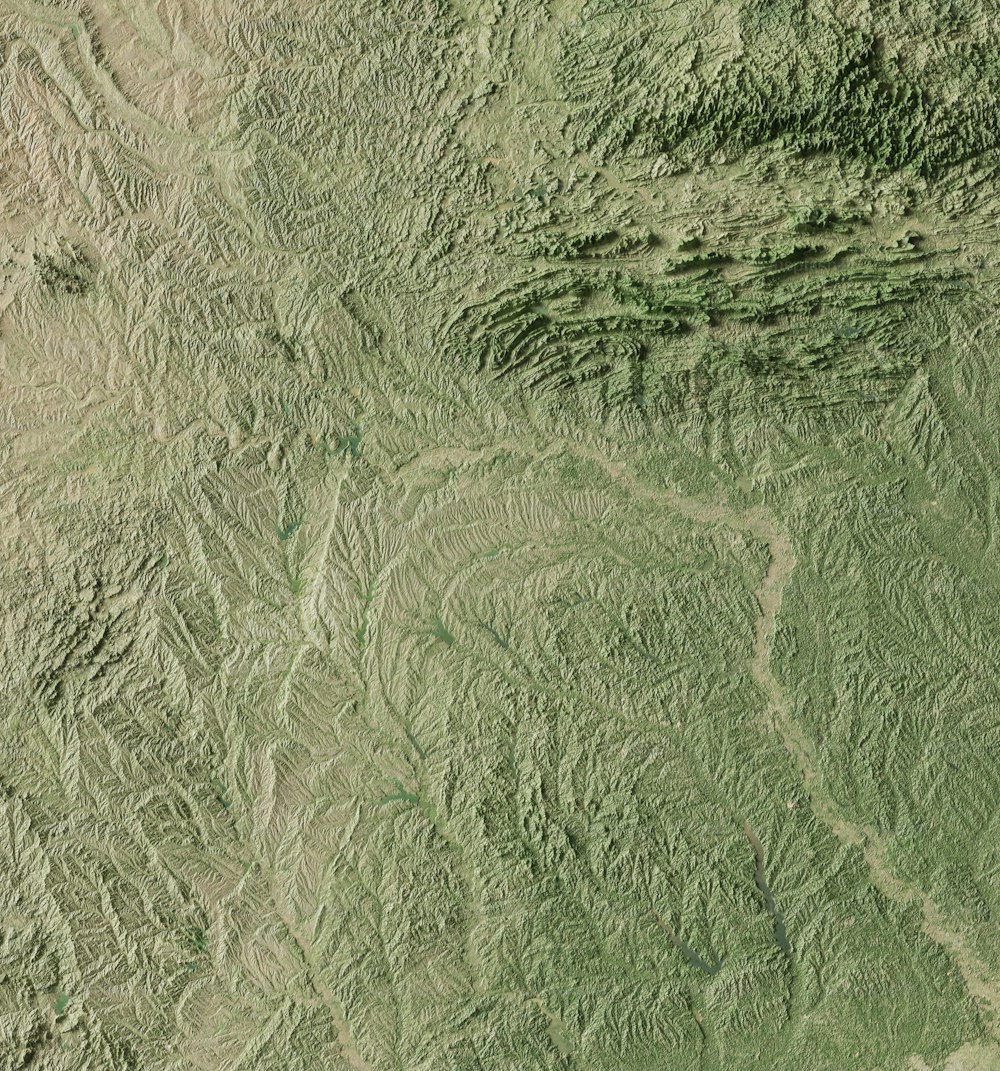 Una imagen satelital de una cadena montañosa verde