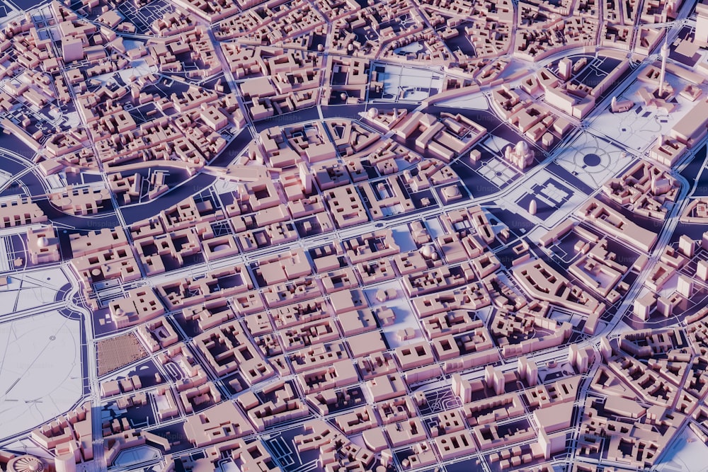 Luftaufnahme einer Stadt mit vielen Gebäuden