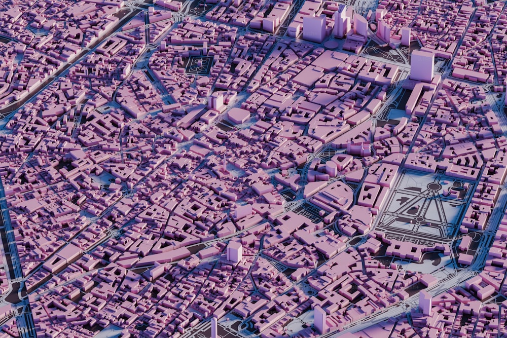 Una mappa di una città con molti edifici