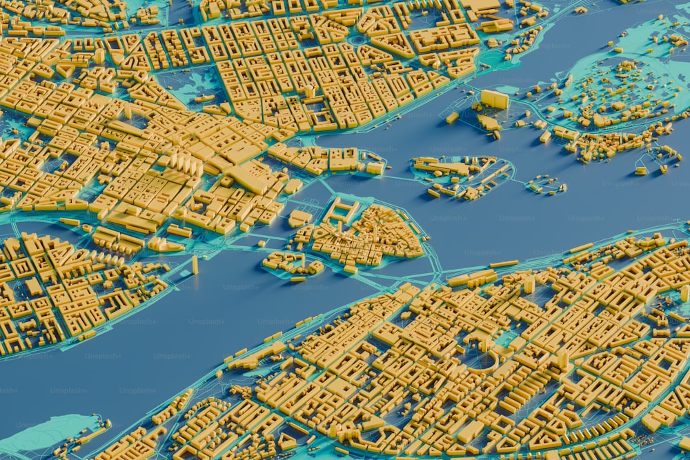 川が流れる都市の3Dモデル