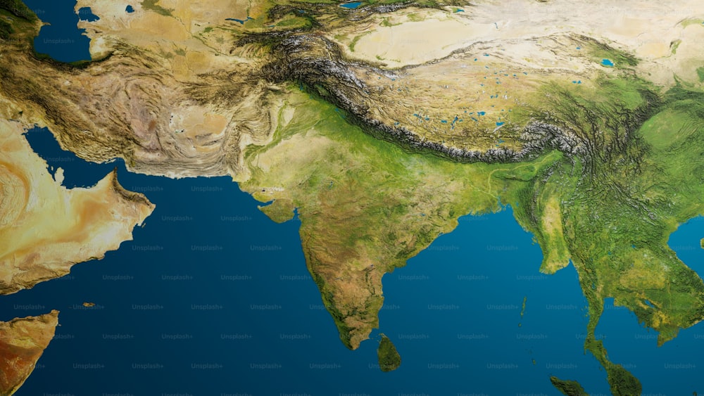 Um mapa da Ásia com um fundo azul