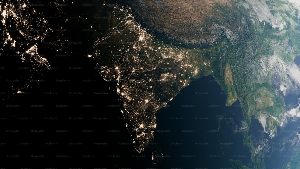 Uma visão da Terra do espaço à noite