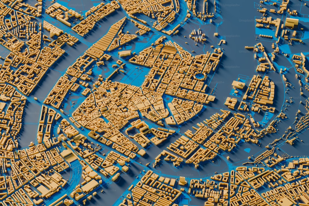 a 3d model of a city is shown