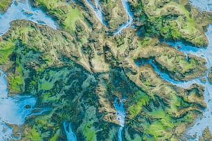 une vue aérienne d’une grande étendue d’eau ;