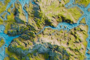 uma vista aérea de um rio e terra