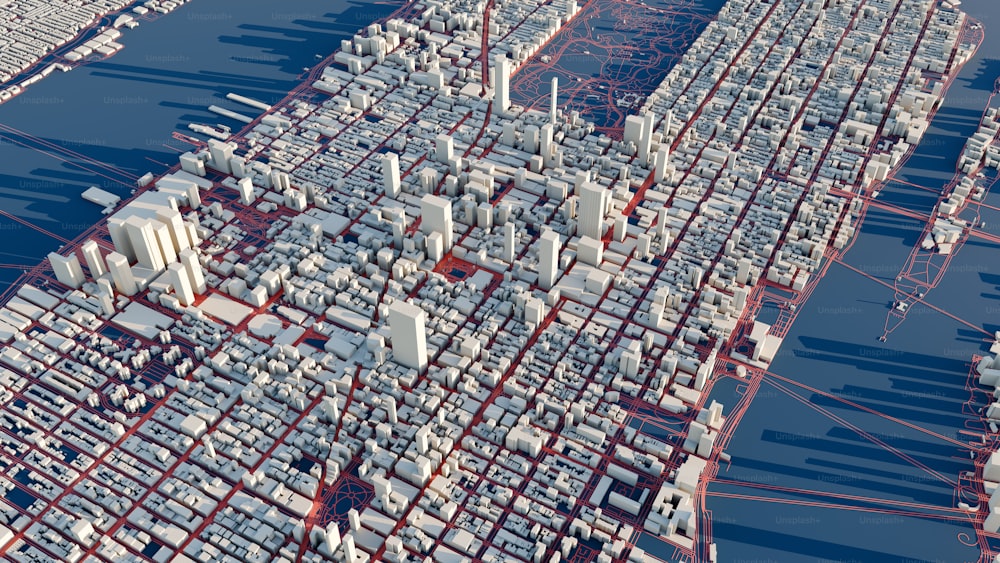 uma vista aérea de uma cidade com muitos edifícios