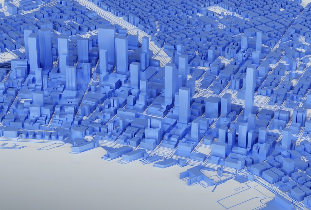 a 3d image of a city with lots of tall buildings