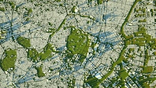 a map of a city with streets and parks