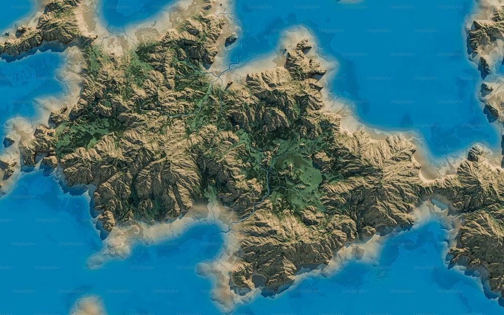 a 3d map of a mountain range in the middle of the ocean