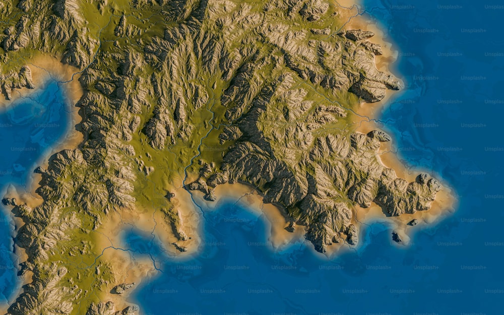a 3d map of a mountain range in the middle of the ocean