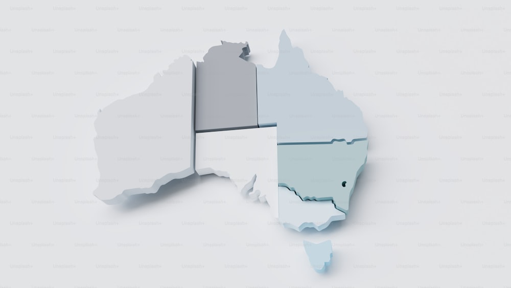 a 3d map of australia with the country's flag