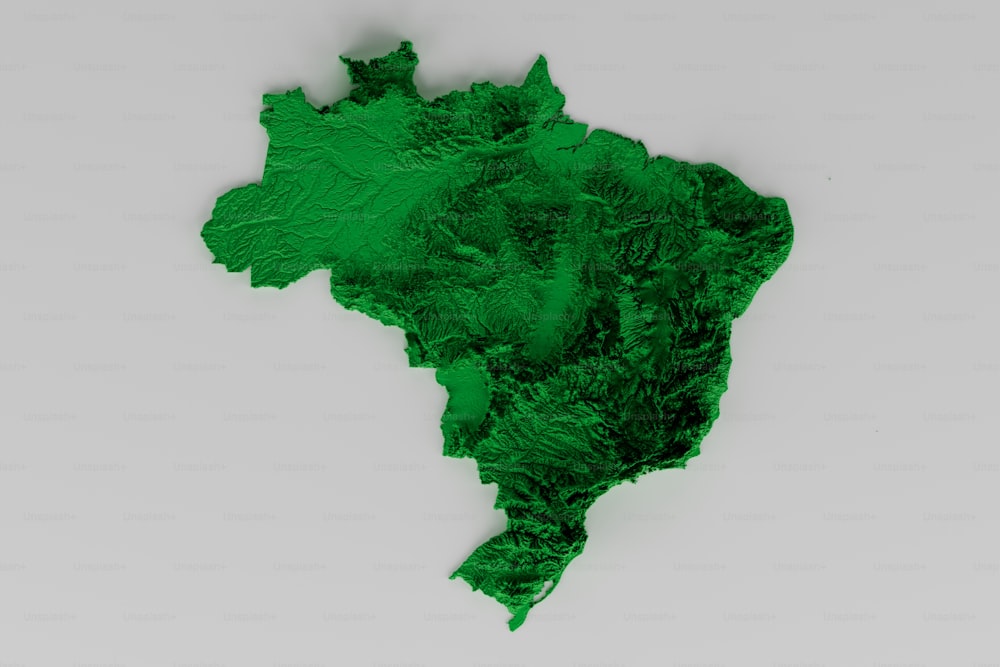 Un mapa verde de Brasil sobre un fondo blanco