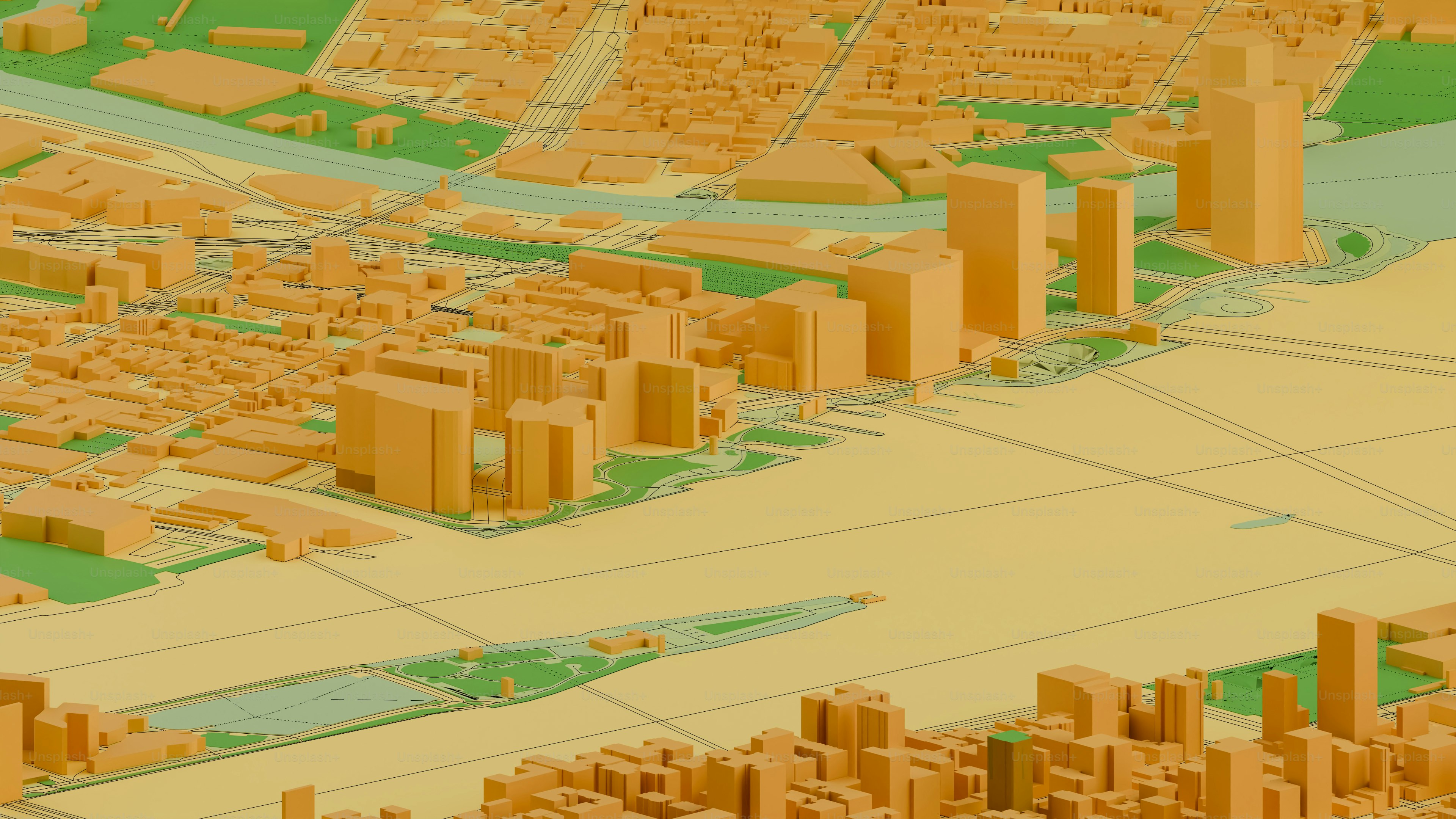 A map of a city with a river running through it photo – City Image on ...