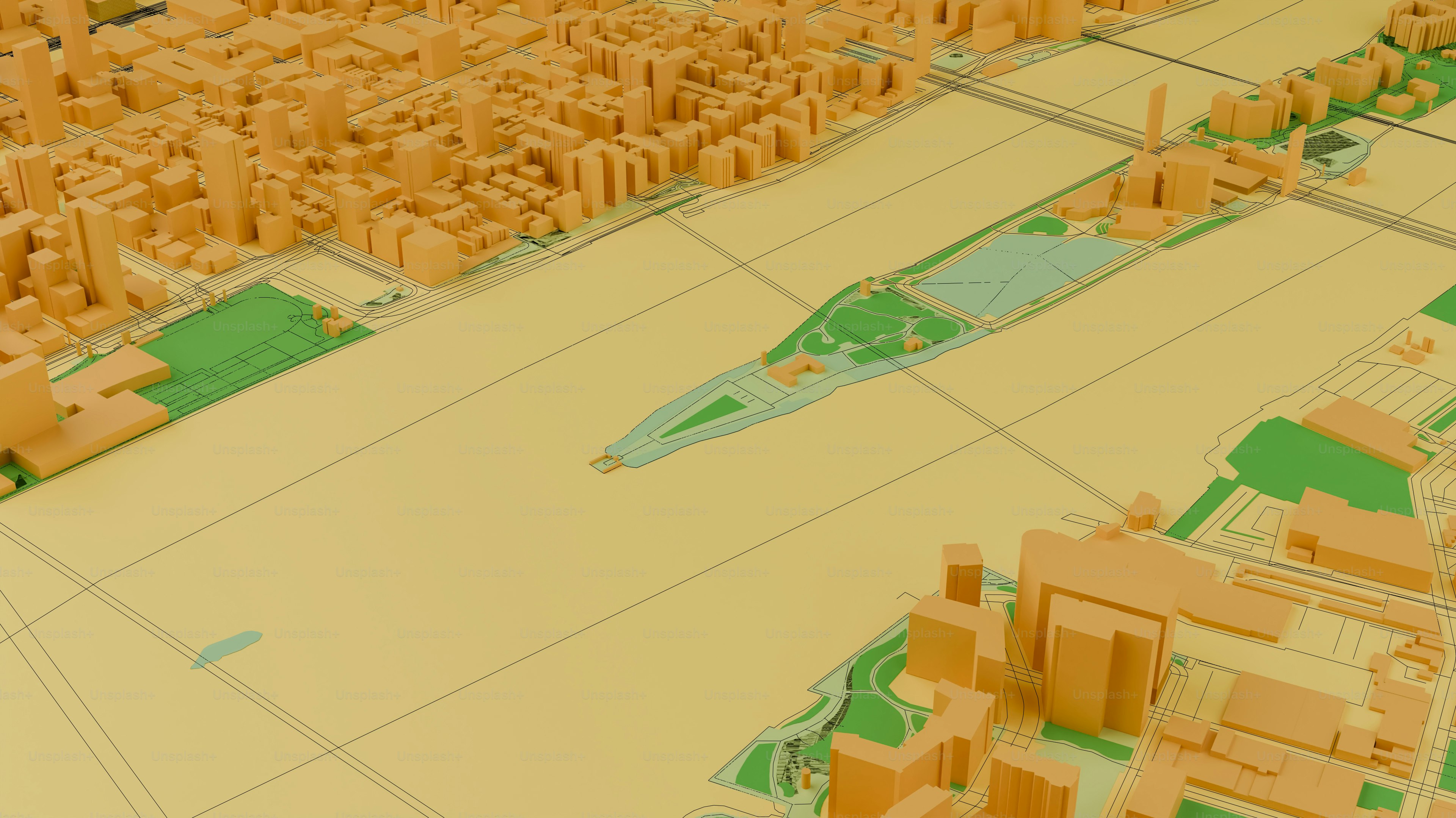 An aerial view of a city with a river running through it photo – City ...