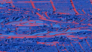 Ein 3D-Bild einer Stadt in Rot und Blau