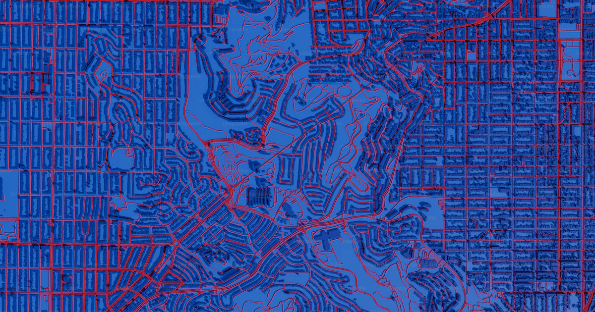 A blue and red map of a city photo – Map Image on Unsplash
