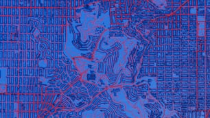 Un mapa azul y rojo de una ciudad