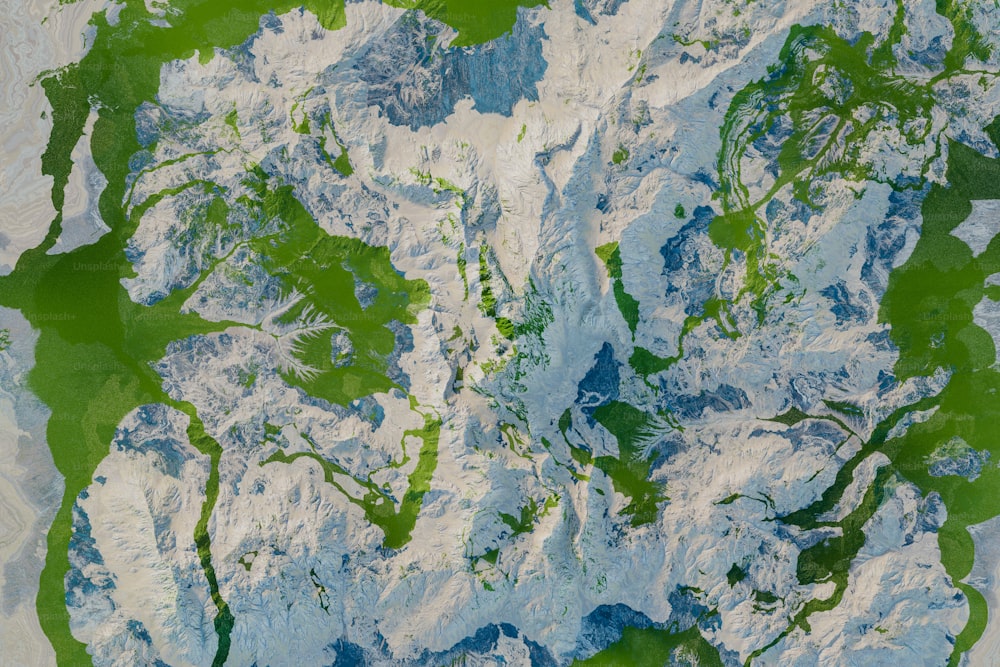 a painting of blue and green paint on a white background