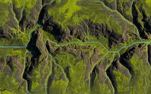 um mapa de uma cordilheira com um rio que a atravessa