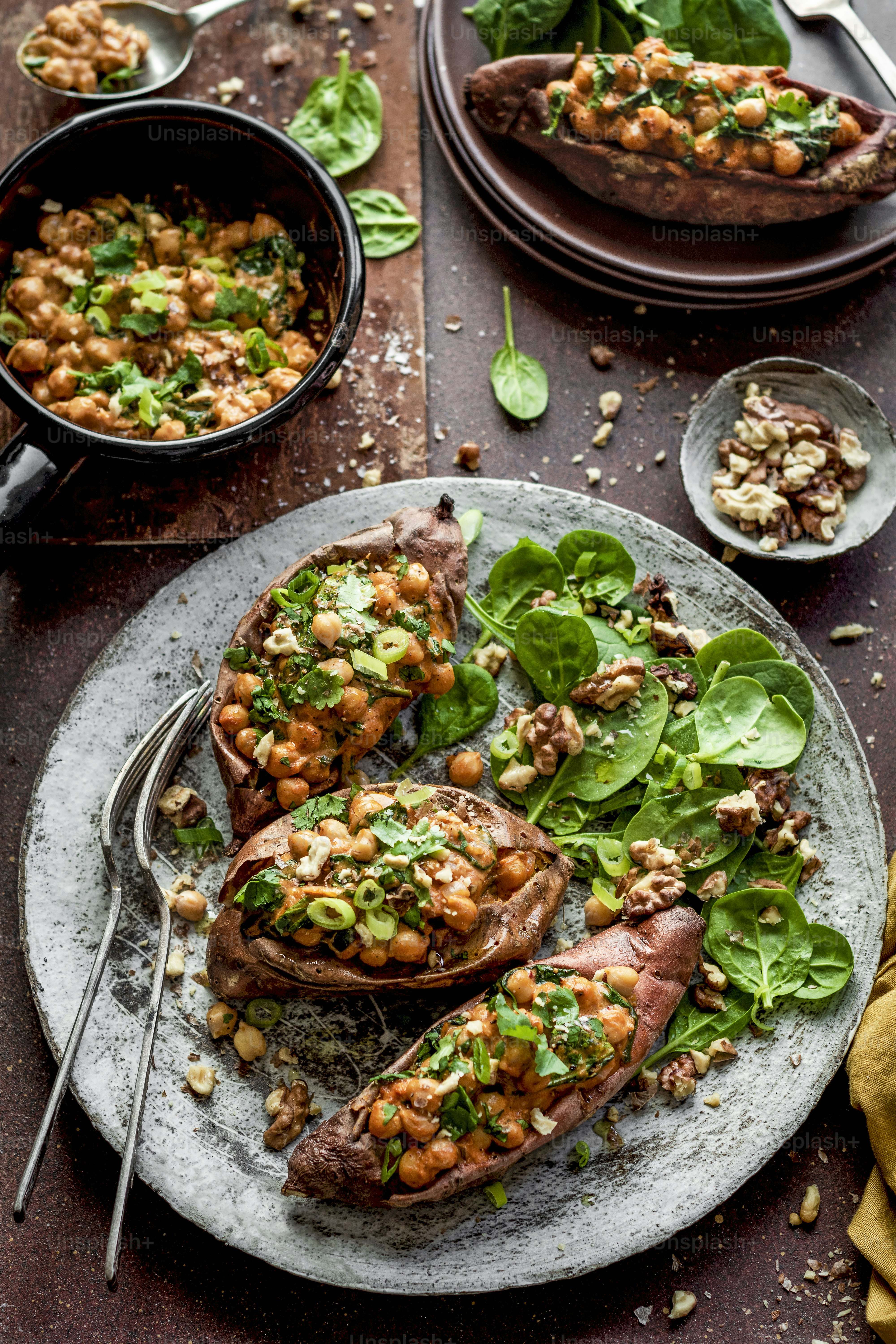 a plate of food on a wooden table