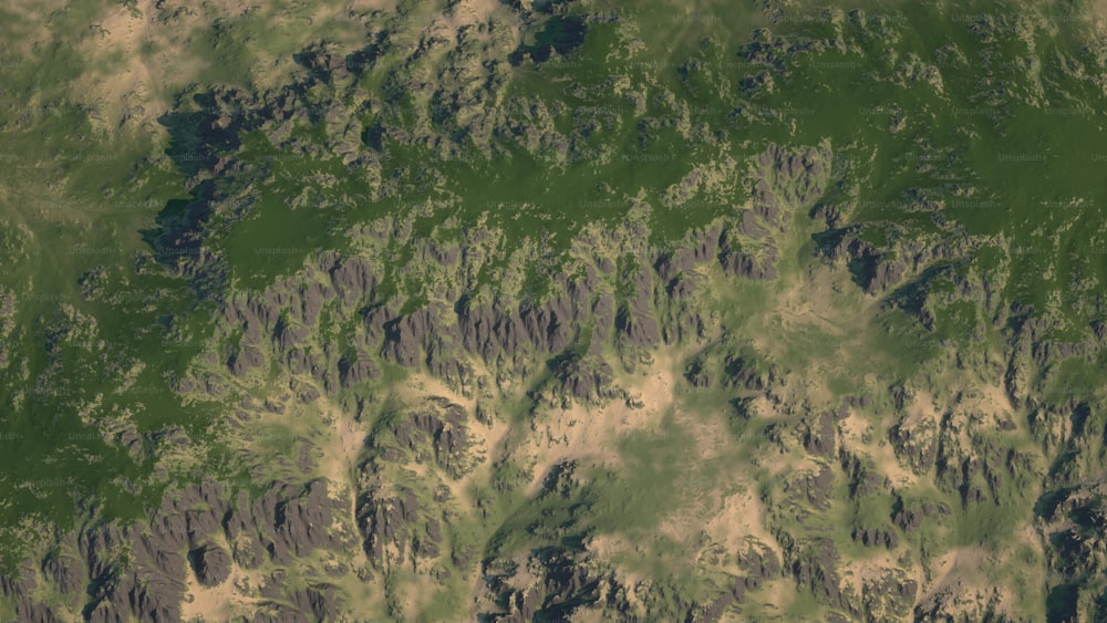 an aerial view of a green mountain range