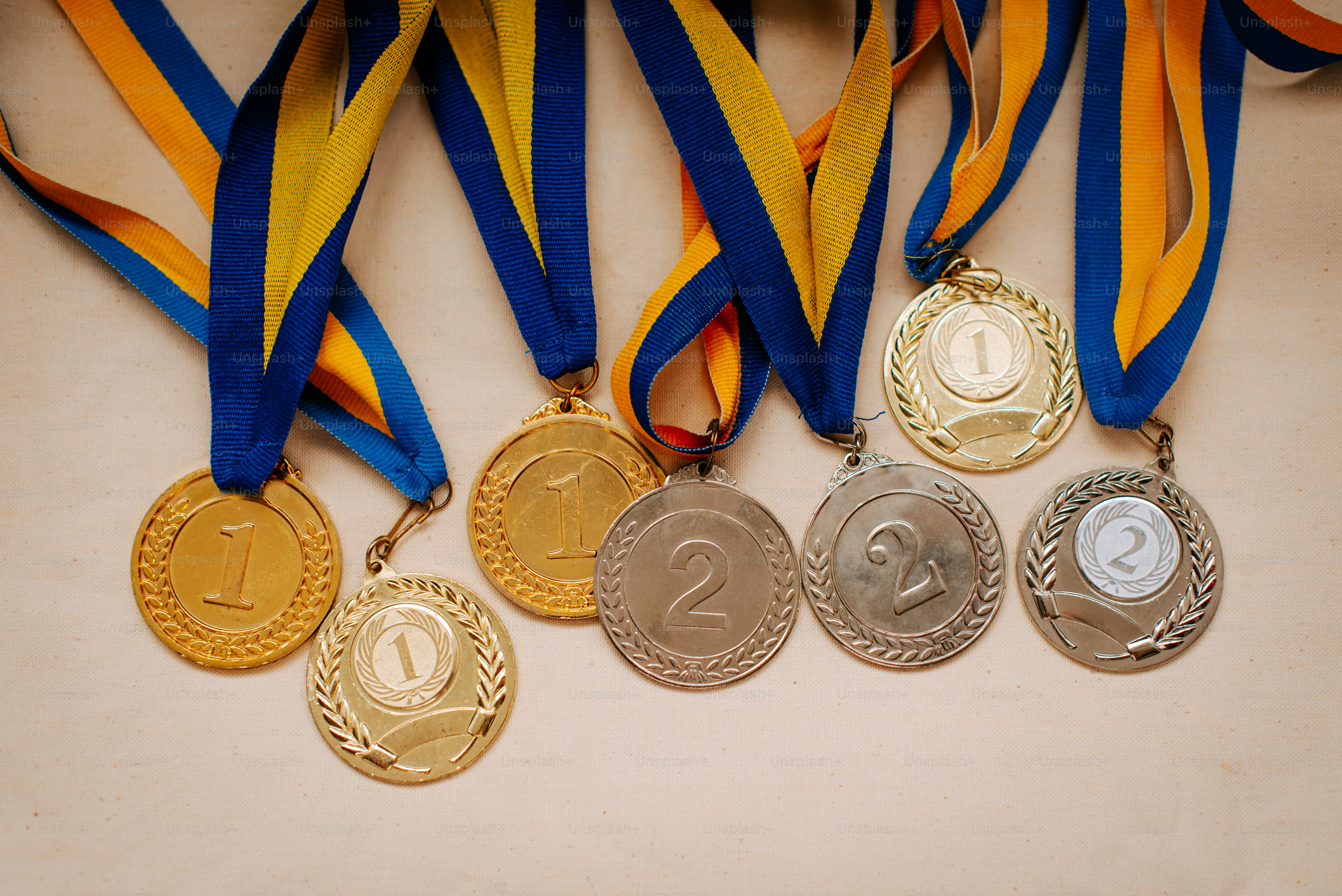a group of medals sitting on top of a table