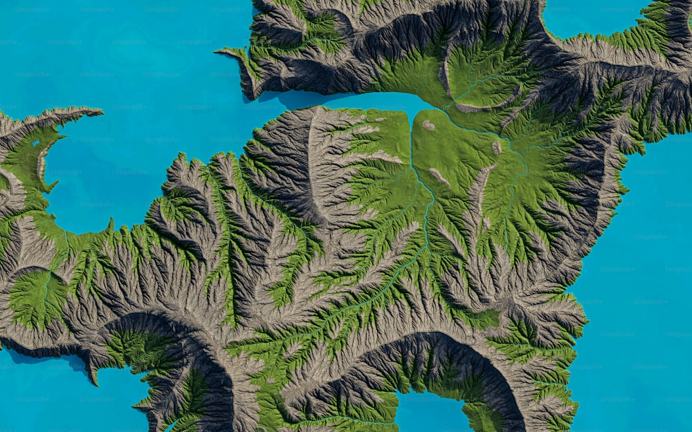Una imagen satelital de una cadena montañosa en medio del océano